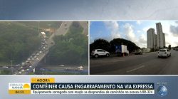 conteiner-cai-de-caminhao-no-cabula-e-interdita-acesso-a-br-324;-situacao-causa-engarrafamento-na-regiao